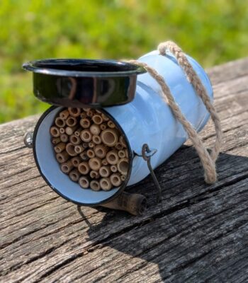 Einzigartiges Bienenhotel in Milchkanne als Nisthilfe und Blickfang